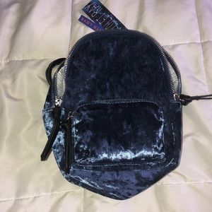 blue velvet mini backpack